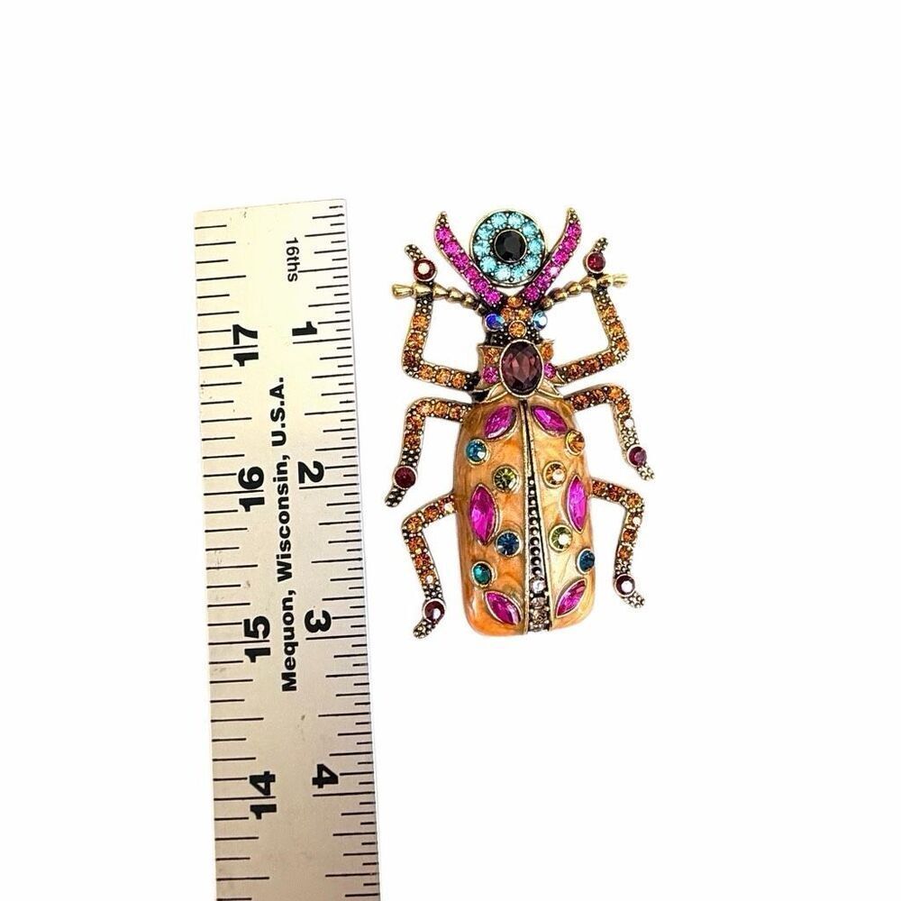 JeweledâBeetle Brooch Multicolor Rhinestone Statement - Picture 6 of 7
